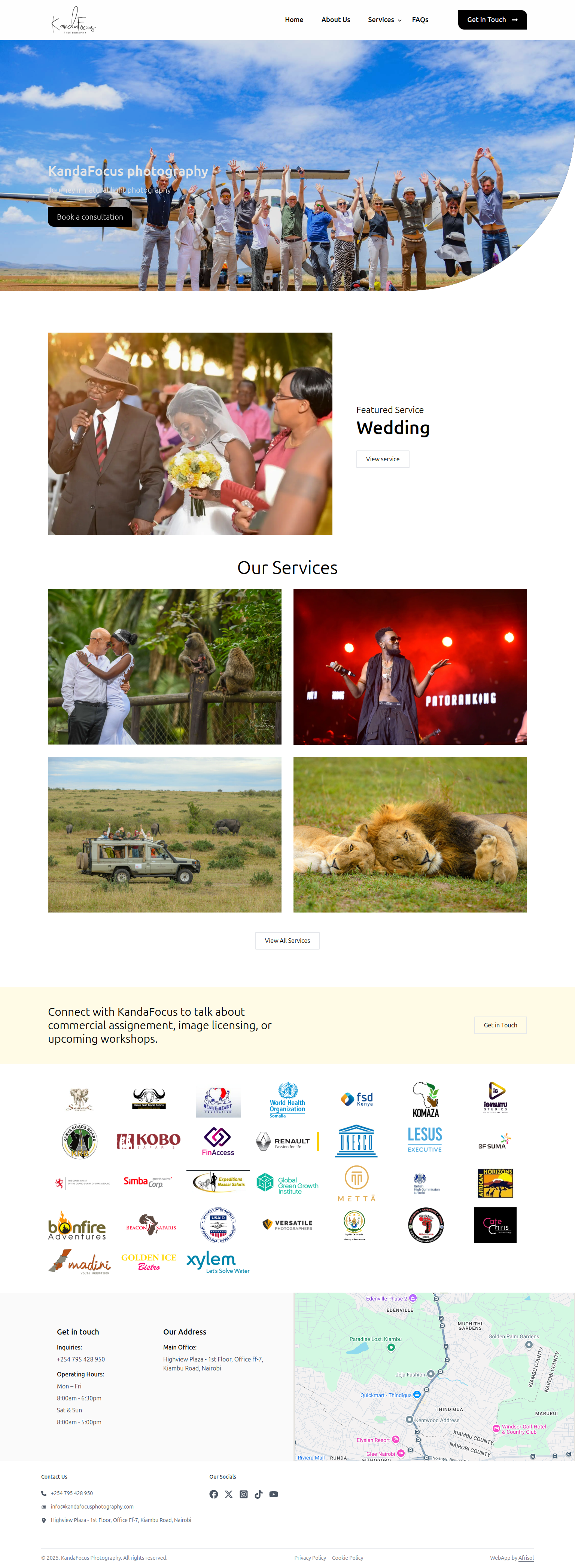 KandaFocus Photography website showing portfolio gallery and photography services